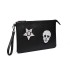 LT6822S-MISS LULU MISS LULU PU LEATHER SEQUIN SKULL CLUTCH BAG BLACK